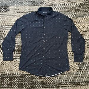 Men’s Mizzen and Main Lightweight Leeward Trim Fit Navy Dress Shirt, Size Large